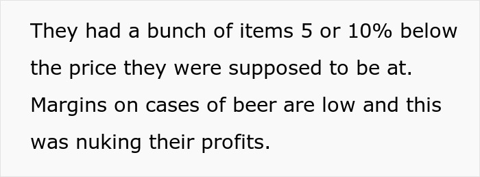 Text discussing pricing errors affecting profit margins on beer sales.