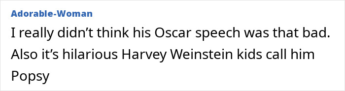 Text discussing Harvey Weinstein and his children&rsquo;s nickname for him, referring to an Oscar speech.