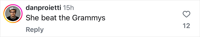 Comment referencing the Grammy Awards by danproietti with 12 likes.