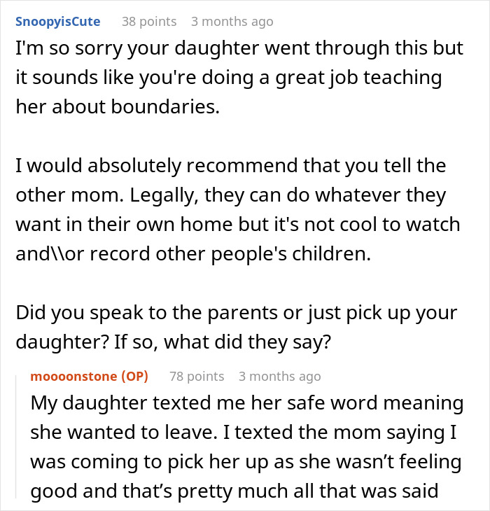 Conversation about a daughter's sleepover concerns and finding a camera in her friend's room.