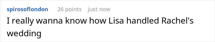 Reddit comment curious about Lisa dealing with Rachel's wedding, amid influencer Egypt trip drama.