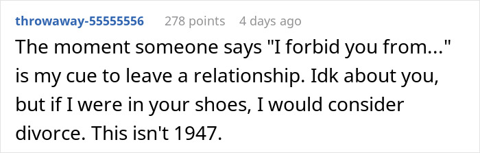 Reddit comment discussing sterilization and relationship advice.