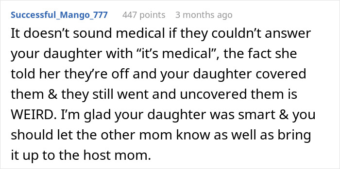 Comment discussing a daughter's experience with a camera found during a sleepover, emphasizing parental concerns.