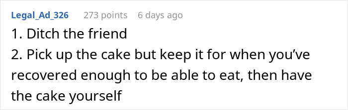 User's comment suggesting priorities between friendship and health during birthday conflict.