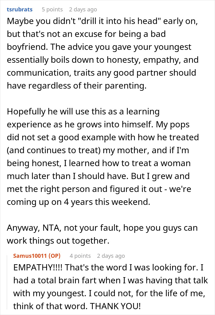 Reddit comments discuss being a good boyfriend, highlighting honesty, empathy, and communication.