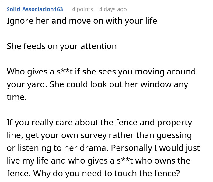 Comment discussing handling a neighbor&rsquo;s invasive camera situation and property boundaries.