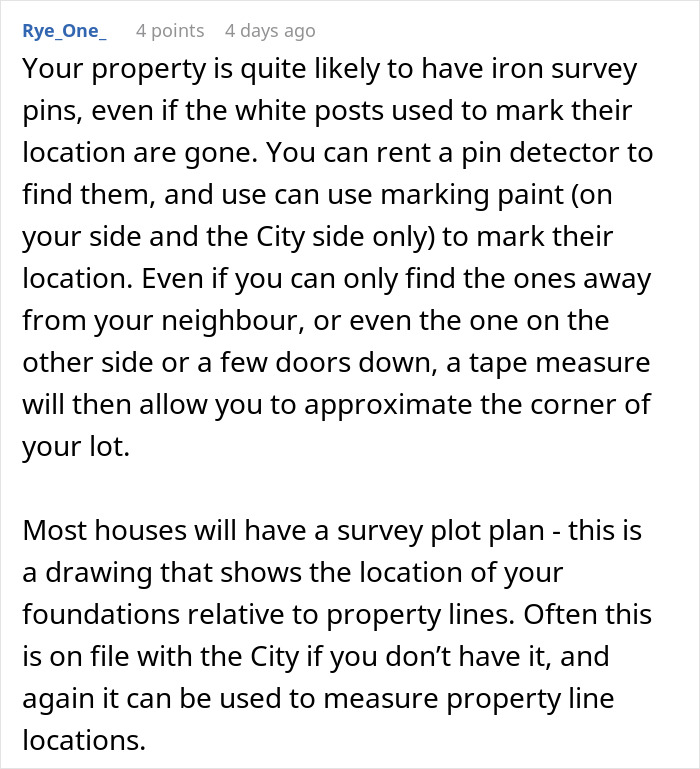 Discussion of property survey methods related to unhinged neighbor camera concerns.