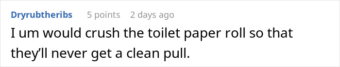 Comment about crushing a toilet paper roll to prevent a clean pull, related to MIL&rsquo;s controlling tendencies.