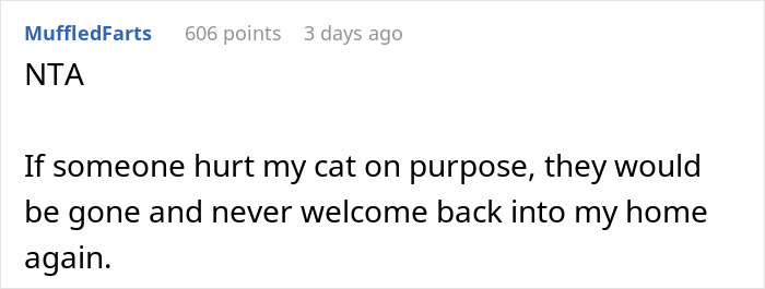 Comment defends kicking out friend for mistreating cat, emphasizing no tolerance for harming pets.