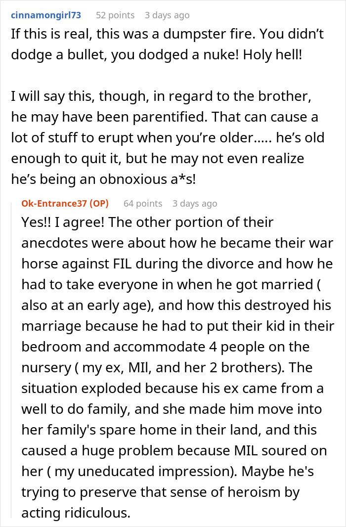 Comments discussing canceled wedding due to in-laws' drunken behavior.