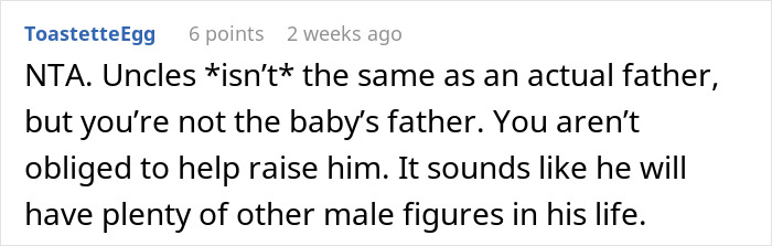 Reddit comment discussing uncle's role versus a father's role in family dynamics.