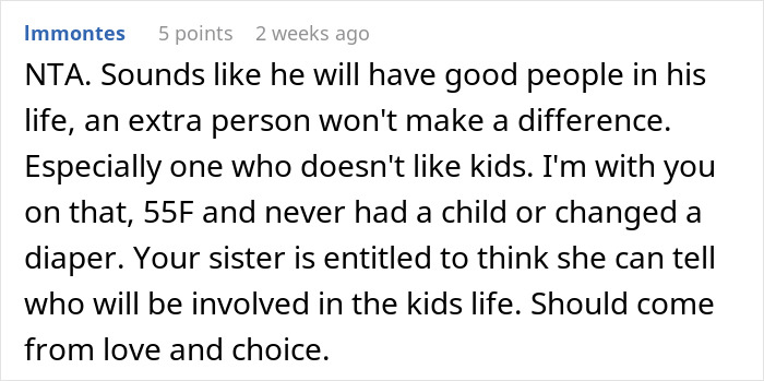 Comment discussing sibling involvement in child's life and parental roles.