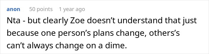 Text comment about changing plans in response to a friend\'s childfree holiday concerns.