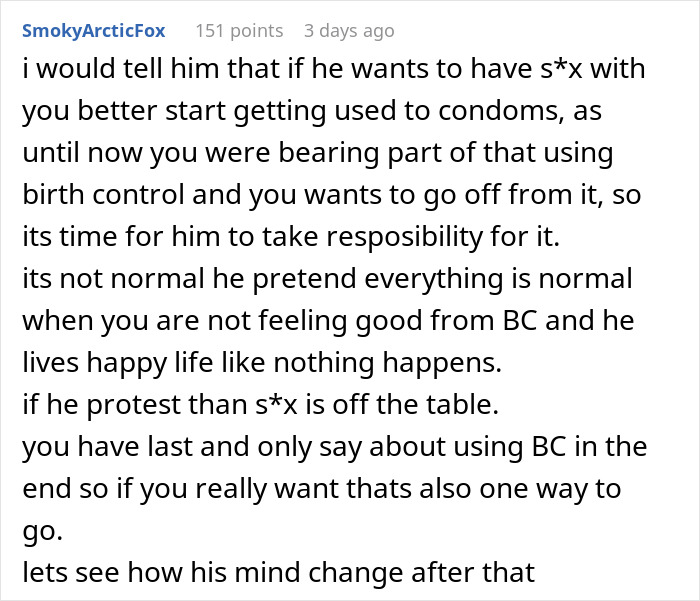 A Reddit comment discussing sterilization and partner consent issues.