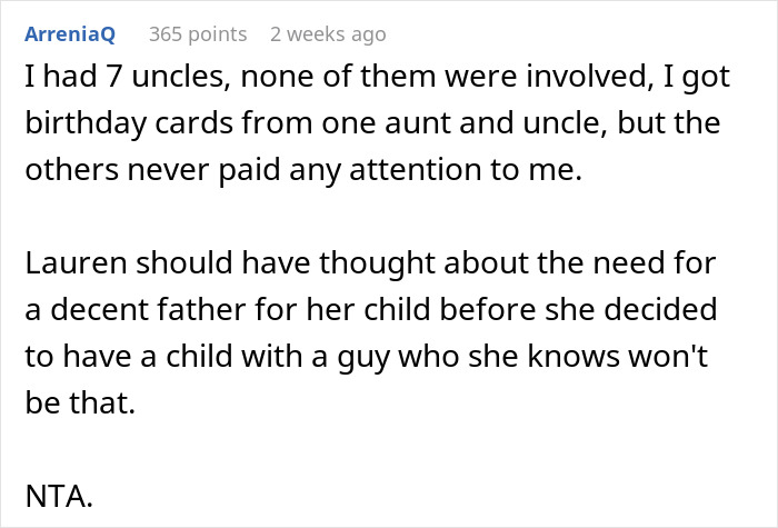 “Comment discussing family involvement, uncles not paying attention, and father figure concerns.”