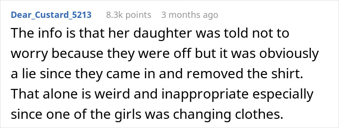 Reddit comment discussing concerns after a camera incident at a sleepover.