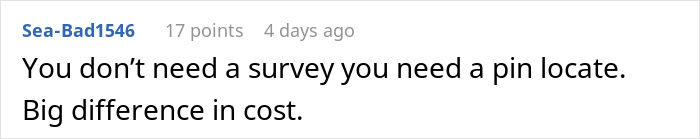 Comment about survey costs related to a neighbor pointing cameras at windows.