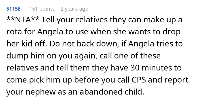 Text discussion on babysitting issues with emphasis on calling CPS for child abandonment concerns.