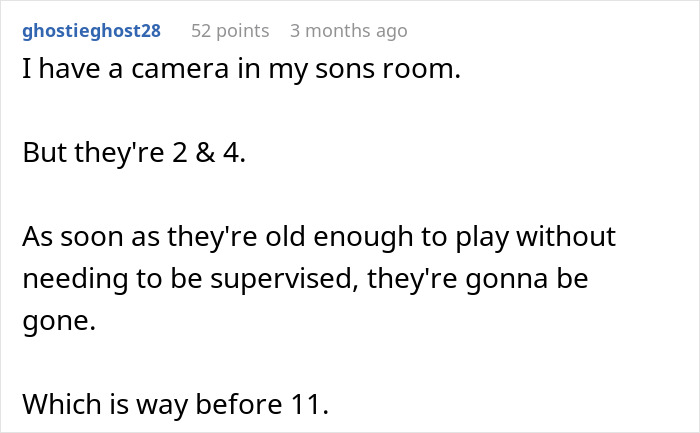 Comment about cameras in children's rooms and supervision.