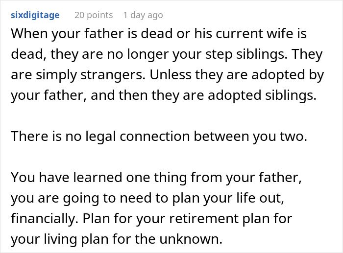 Text discussing legal connections and financial planning for stepsiblings.