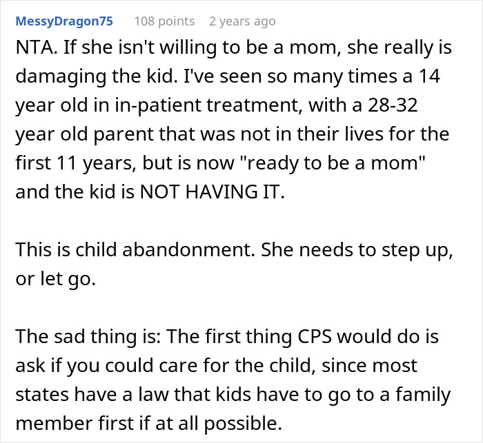 Text discussing concerns about a 22-year-old's parenting and potential involvement of CPS.