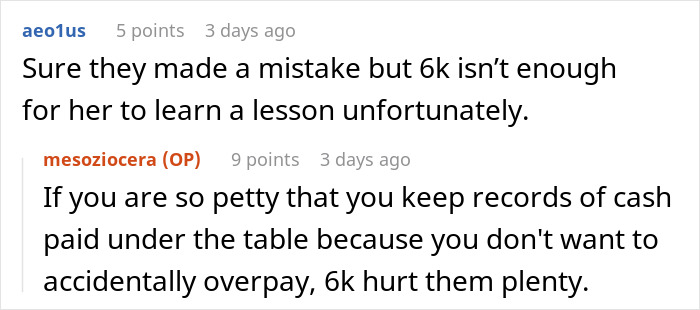 Comments discussing a financial mistake and lesson learned involving a strict boss.