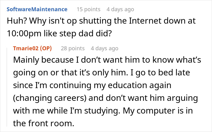 Reddit thread discussing stepdad living with stepdaughter and internet restrictions.