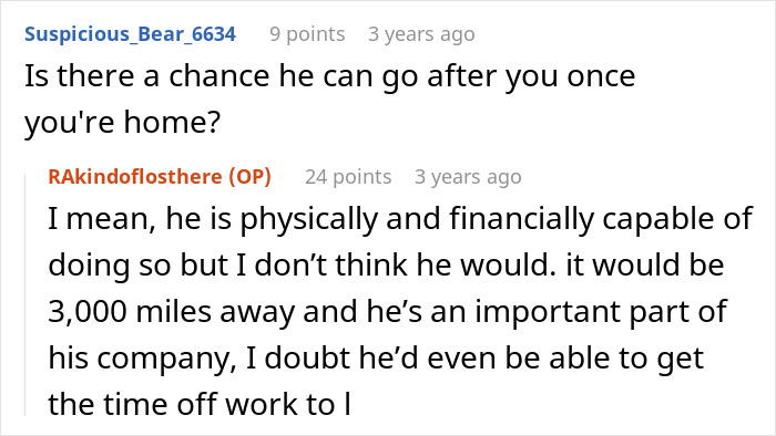 Man questioning woman's safety post-breakup with unfaithful boyfriend, woman planning careful exit strategy.