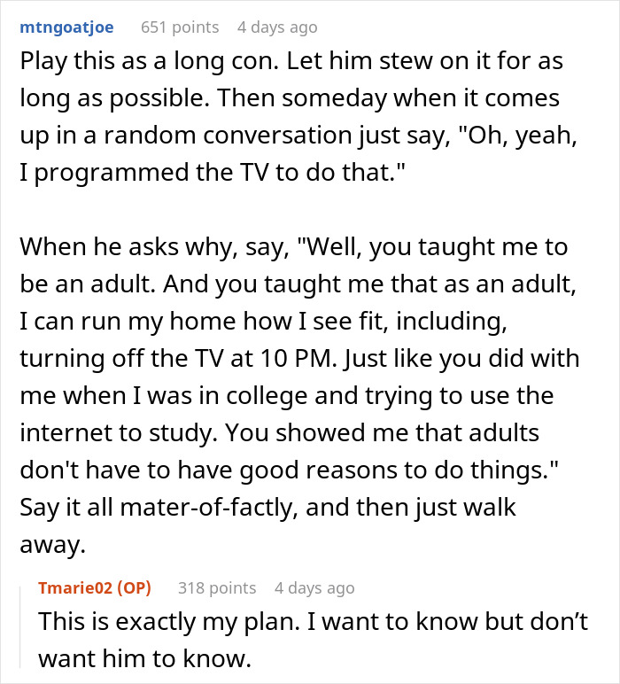 Conversation about a man living with his stepdaughter and experiencing his own rules enforced.