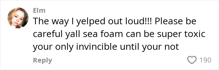 Comment cautioning about toxic sea foam, highlighting potential dangers.