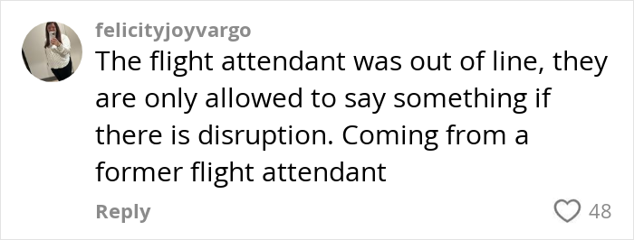 Comment discussing flight attendant&rsquo;s conduct from a former attendant&rsquo;s perspective.