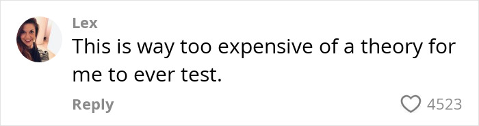 Text reaction to viral Airport Theory trend, stating it&rsquo;s too expensive to test.