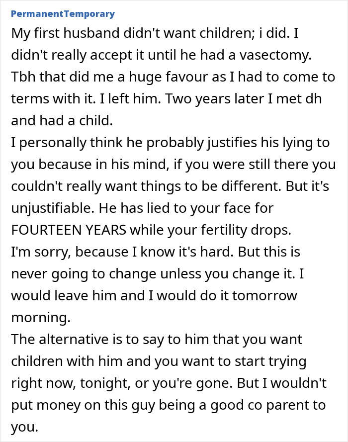 Text from an online discussion about a husband not wanting children.