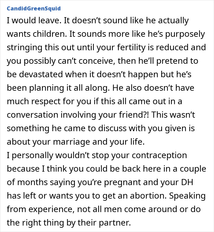 Text from a discussion on having children, reflecting concerns about marriage and parenting.