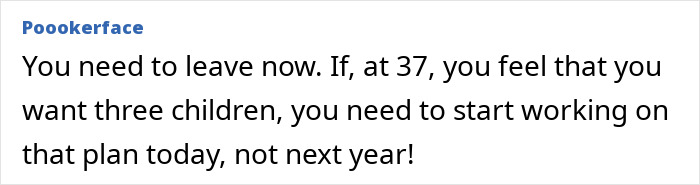 Text suggesting urgency for having children at age 37, related to having only 1 child being as sad as none.