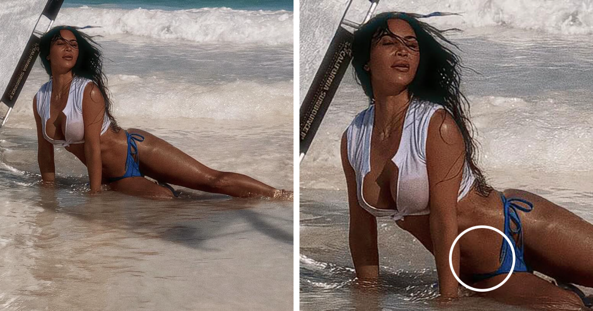 People Accuse Kim Kardashian Of Photoshop Fail In New Bikini Pics: “3rd Pic Obviously”