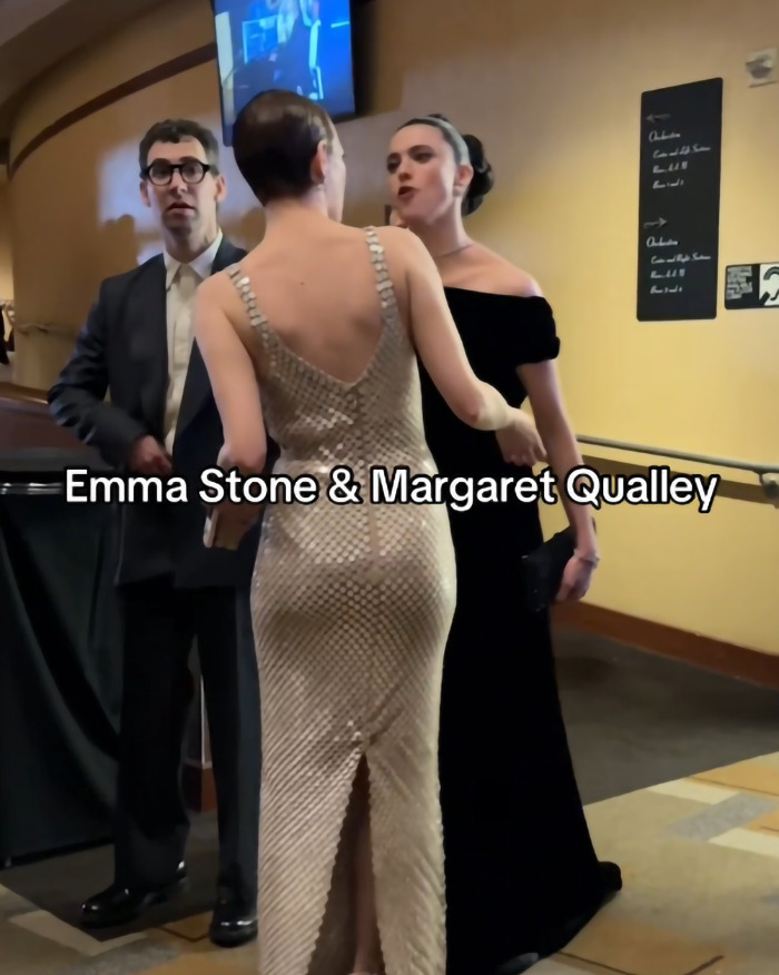 Emma Stone and Margaret Qualley in an intense exchange at a public event, captured by a lipreader.