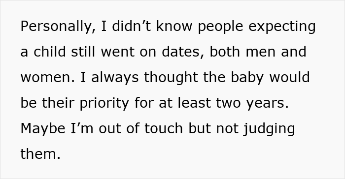 Text excerpt about dating while expecting a child and prioritizing parenting.