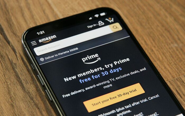 Amazon Prime membership trial offer shown on smartphone screen.