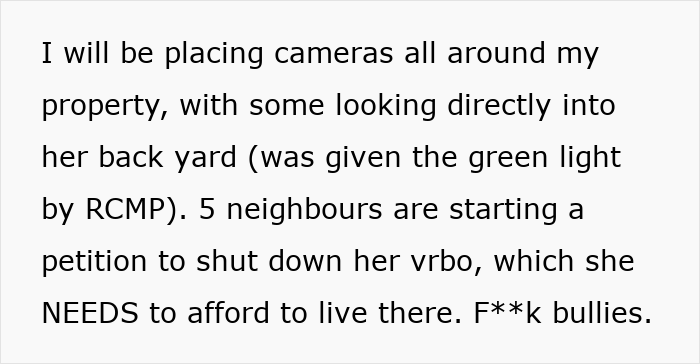 Text from a story about a neighbor&rsquo;s cameras and a petition to shut down a VRBO due to concerns.