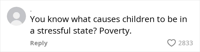 Comment discussing child stress related to poverty, highlighting child fragility concerns.