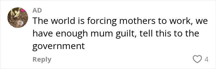 Comment about parenting challenges and daycare decisions, with a heart react.