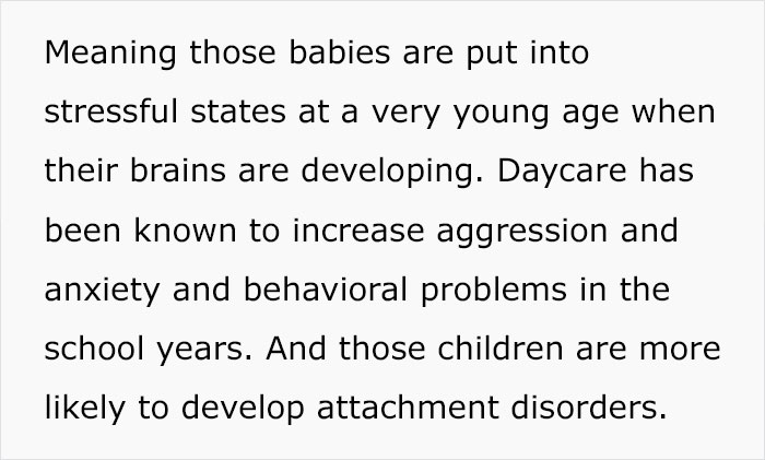 Text discussing the impact of daycare on young children&rsquo;s behavioral and attachment issues.