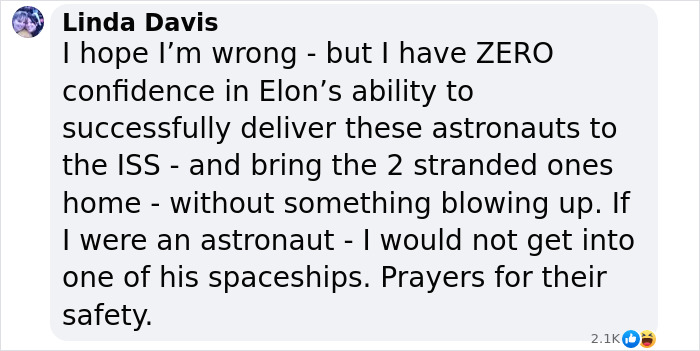 Comment expressing frustration at SpaceX delay for stranded astronauts' rescue mission.