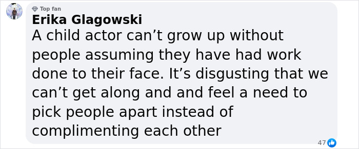 Comment on bullying of young actors for their looks, stating it's unfair and judgmental.