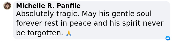 Social media tribute message for a tragic accident, with prayer emoji.